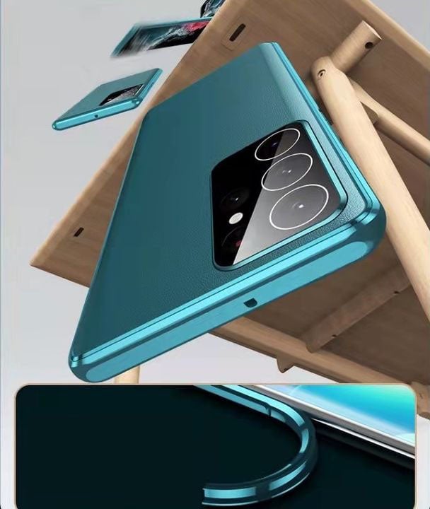 Sumoravibe - Custodia magnetica bifacciale in pelle + vetro per Samsung S23 Ultra