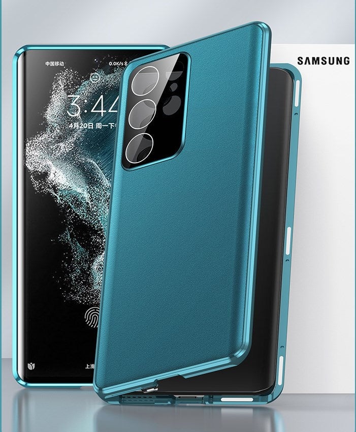 Sumoravibe - Custodia magnetica bifacciale in pelle + vetro per Samsung S23 Ultra