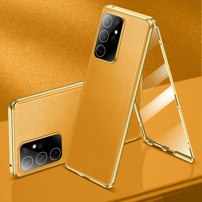 Sumoravibe - Custodia magnetica bifacciale in pelle + vetro per Samsung S23 Ultra