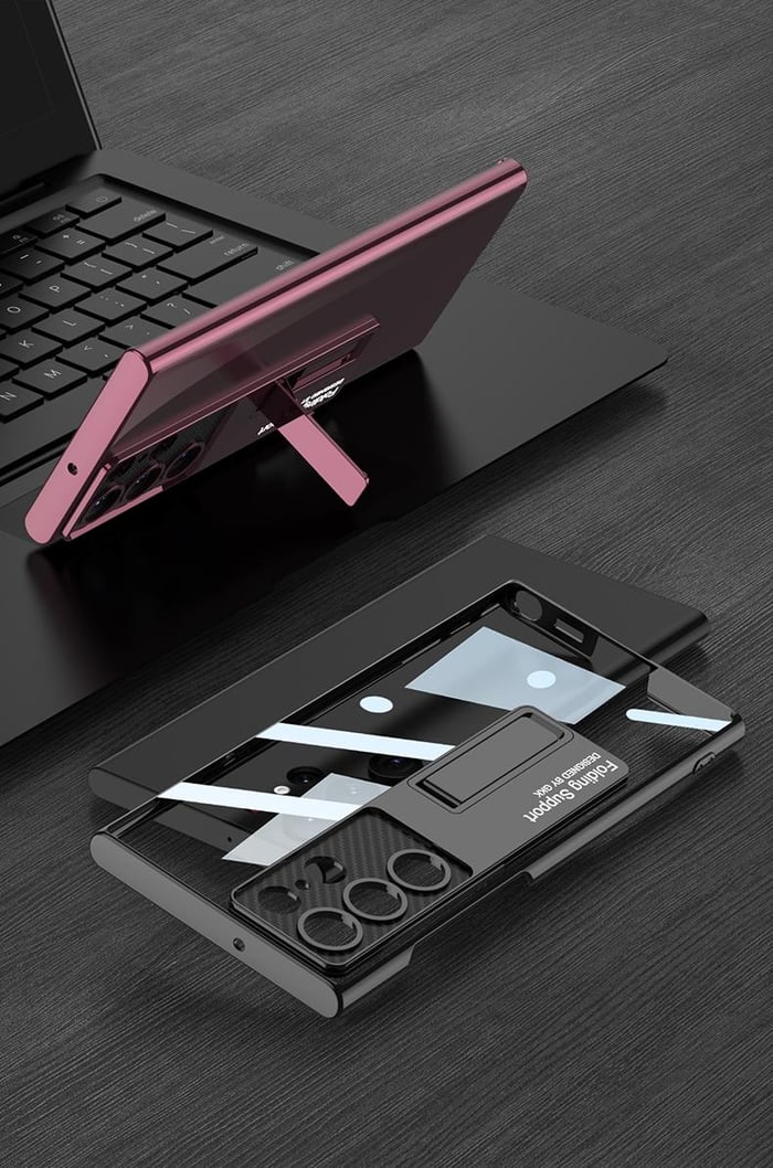 Sumoravibe - Custodia trasparente del telefono di placcatura con il supporto per Samsung Galaxy S23