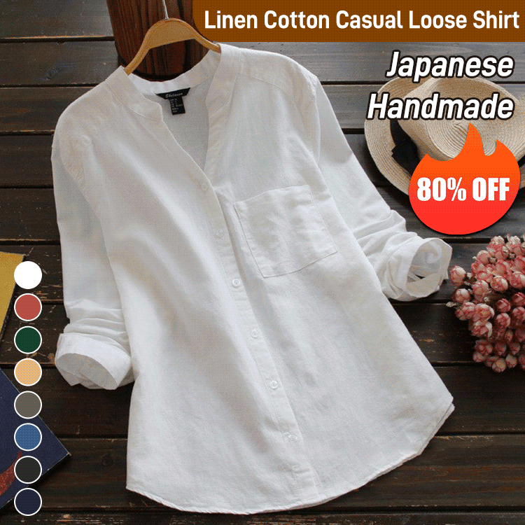 Sumoravibe - Camicia ampia casual in cotone di lino fatta a mano in stile giapponese (? Acquista 2 automatici con uno sconto del 10% e spedizione gratuita?)