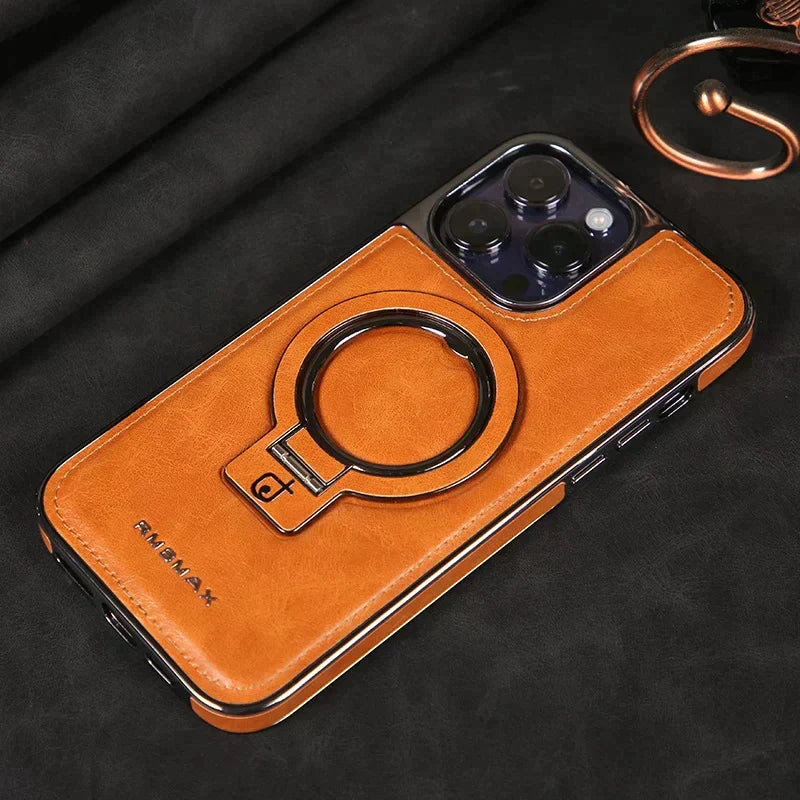 Sumoravibe - Custodia per iPhone in pelle di lusso con supporto invisibile