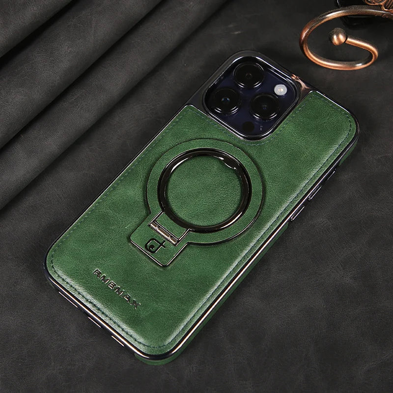 Sumoravibe - Custodia per iPhone in pelle di lusso con supporto invisibile