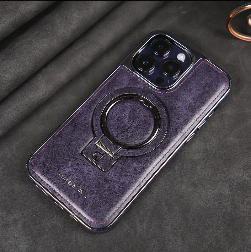 Sumoravibe - Custodia per iPhone in pelle di lusso con supporto invisibile