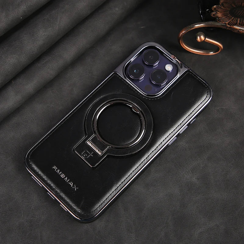 Sumoravibe - Custodia per iPhone in pelle di lusso con supporto invisibile