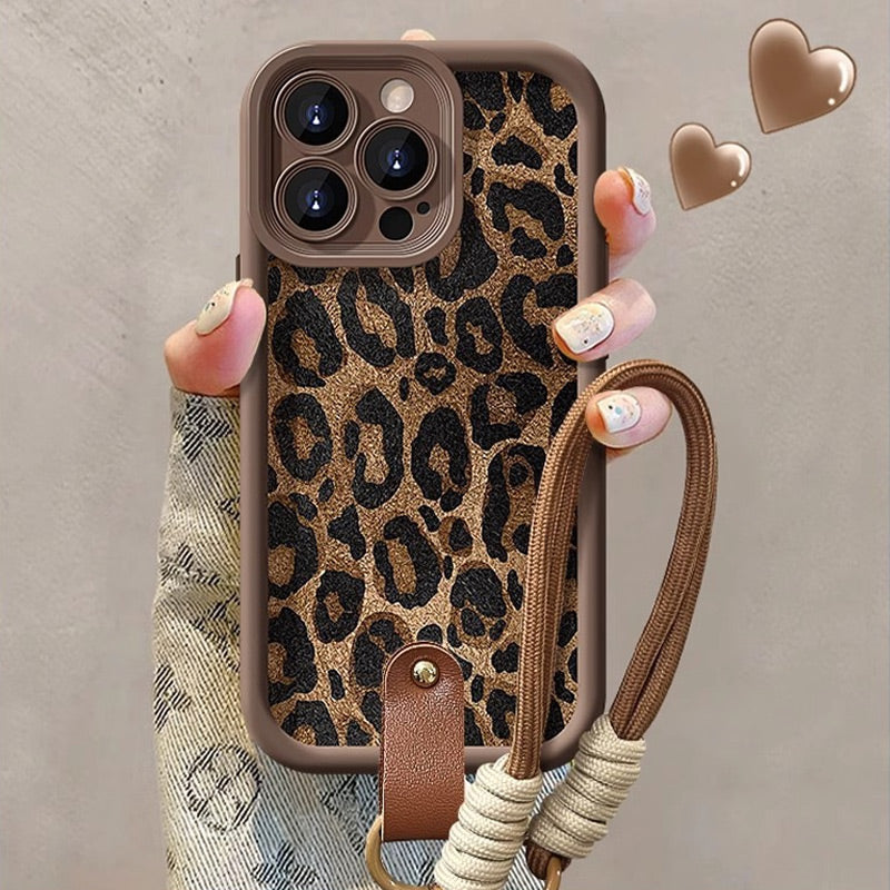 Sumoravibe - Custodia per iPhone con Stampa Leopardo e Laccetto