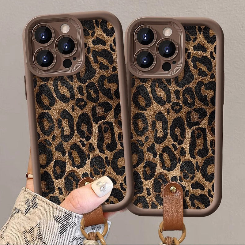 Sumoravibe - Custodia per iPhone con Stampa Leopardo e Laccetto
