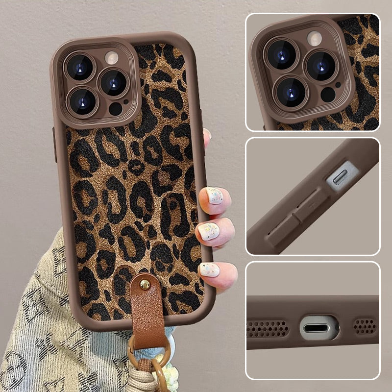 Sumoravibe - Custodia per iPhone con Stampa Leopardo e Laccetto