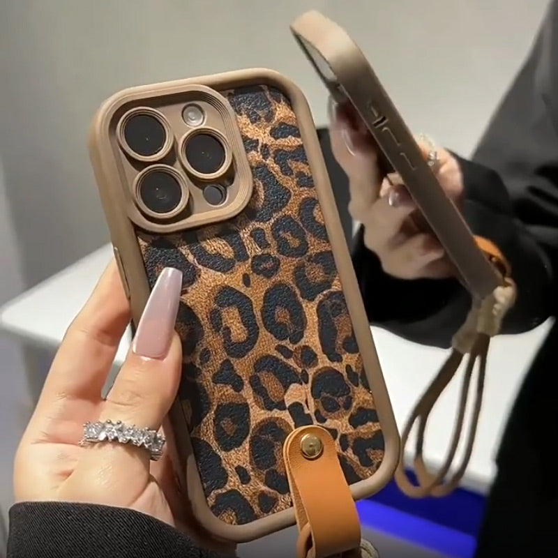 Sumoravibe - Custodia per iPhone con Stampa Leopardo e Laccetto
