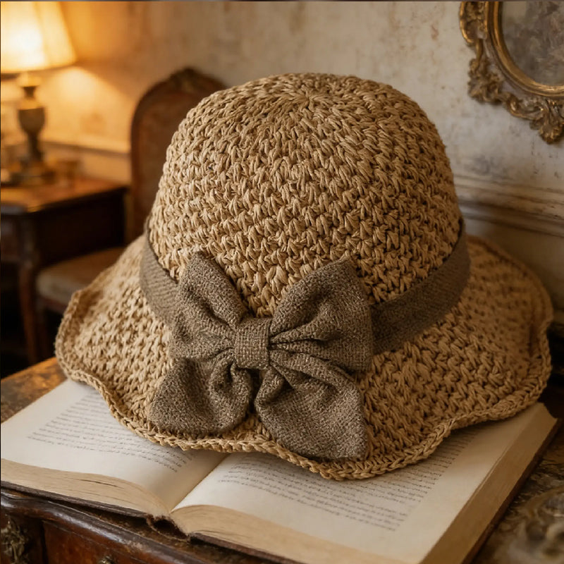 Sumoravibe - Elegante cappello da sole in paglia intrecciata con fiocco