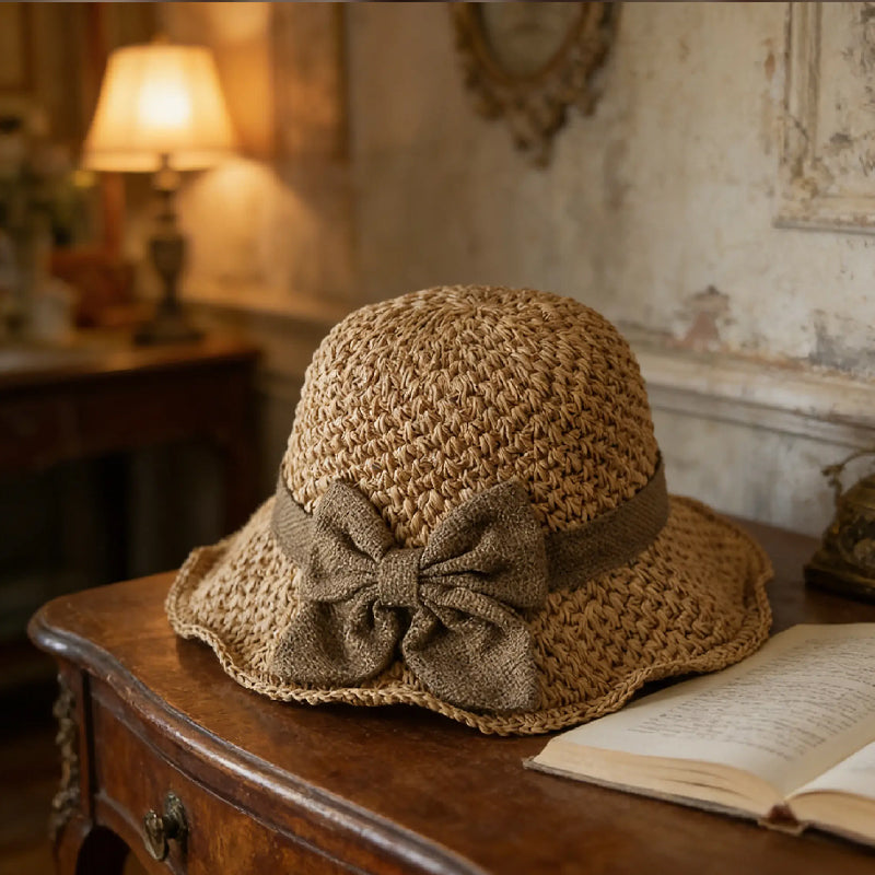 Sumoravibe - Elegante cappello da sole in paglia intrecciata con fiocco