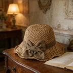Sumoravibe - Elegante cappello da sole in paglia intrecciata con fiocco