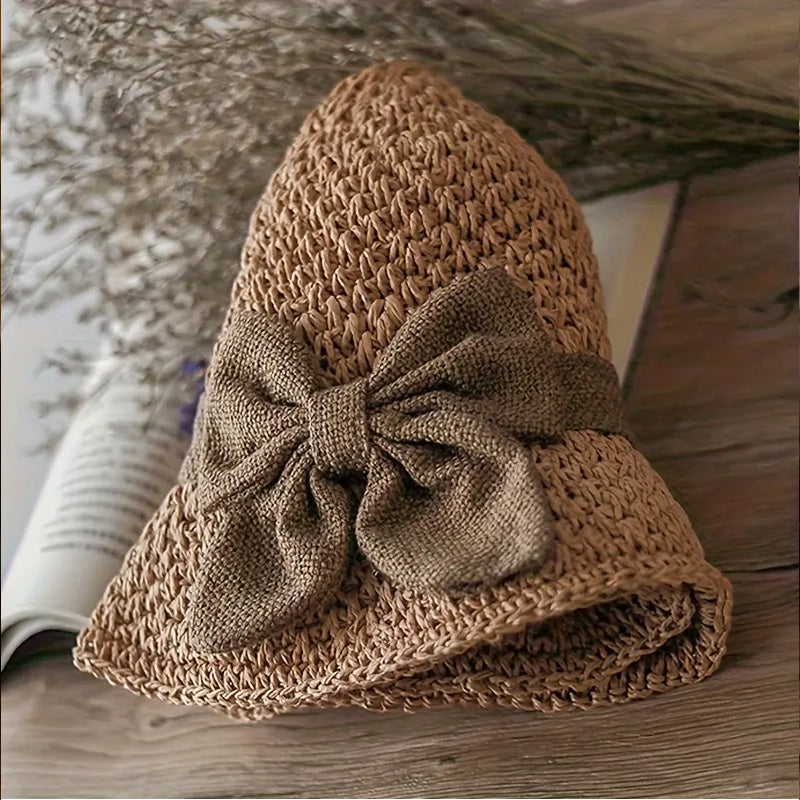 Sumoravibe - Elegante cappello da sole in paglia intrecciata con fiocco