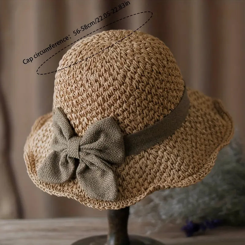 Sumoravibe - Elegante cappello da sole in paglia intrecciata con fiocco