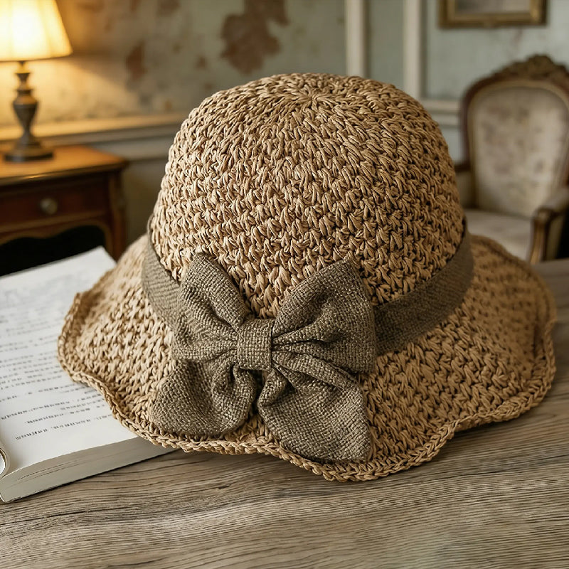 Sumoravibe - Elegante cappello da sole in paglia intrecciata con fiocco