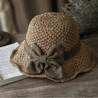 Sumoravibe - Elegante cappello da sole in paglia intrecciata con fiocco