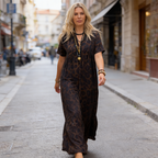 Sumoravibe - Abito lungo da donna con scollo a V e stampa leopardata