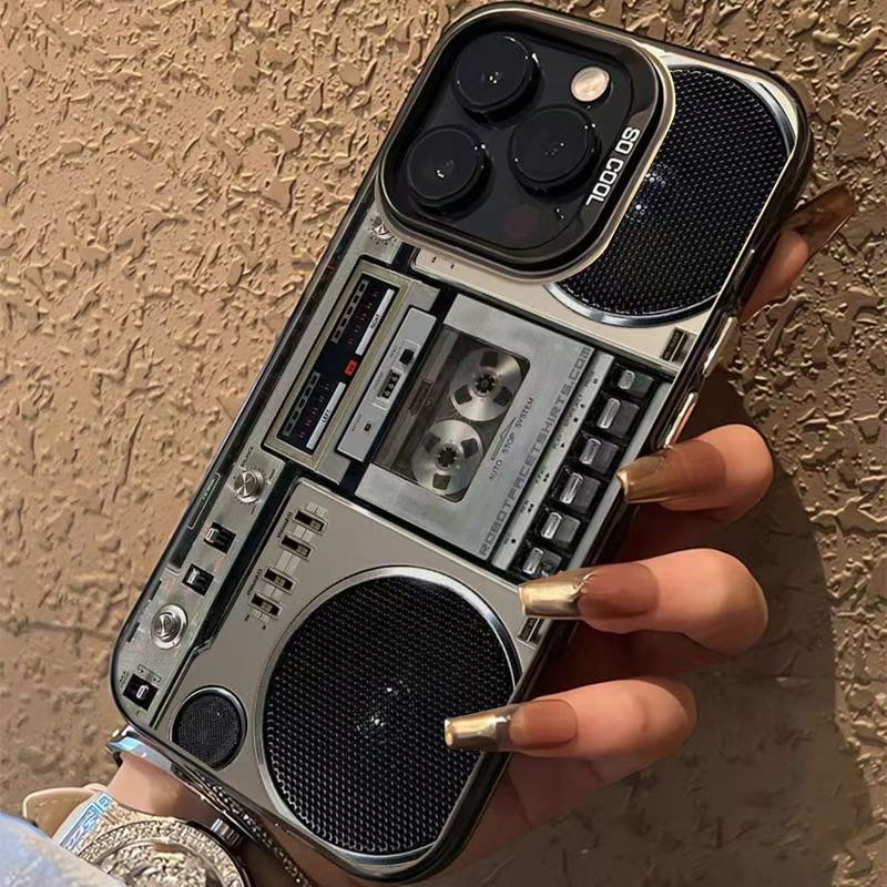 Sumoravibe - Custodia per cellulare con design a boombox retrò e lettore di cassette