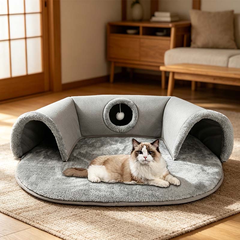 Sumoravibe - Cuccia a tunnel 2 in 1 in peluche per gatti