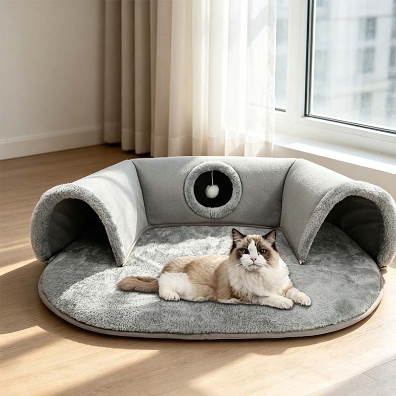 Sumoravibe - Cuccia a tunnel 2 in 1 in peluche per gatti
