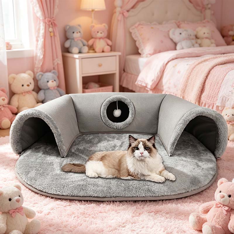 Sumoravibe - Cuccia a tunnel 2 in 1 in peluche per gatti