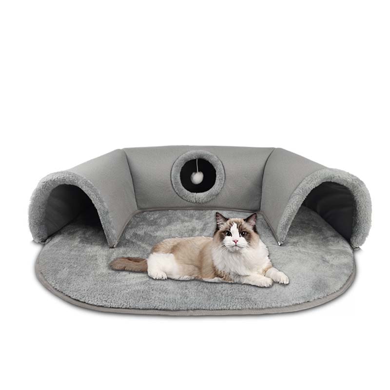 Sumoravibe - Cuccia a tunnel 2 in 1 in peluche per gatti
