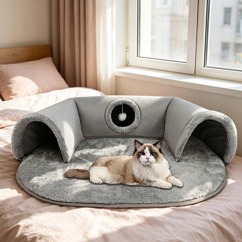 Sumoravibe - Cuccia a tunnel 2 in 1 in peluche per gatti